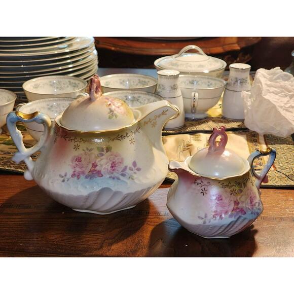 Amazing Antique RS SUHL - 2 Pieces - Embossed Teapot & Creamer with Lid